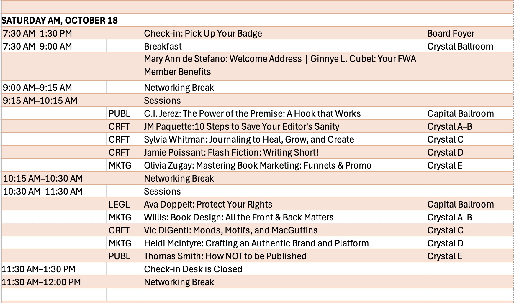florida writerscon schedule